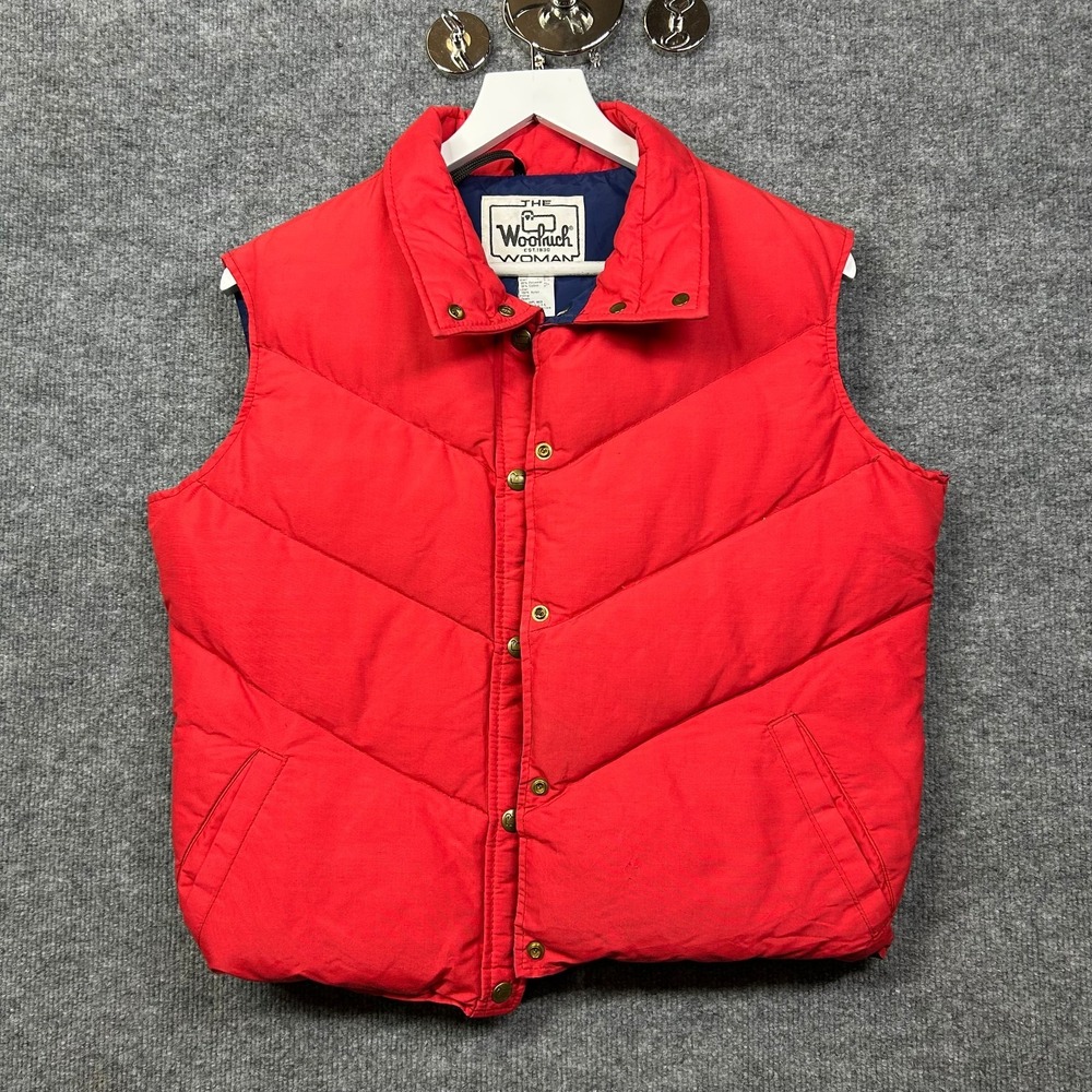 Vintage Woolrich Down Puffer Vest Women's Red Snap Outdoor USA Made - Large